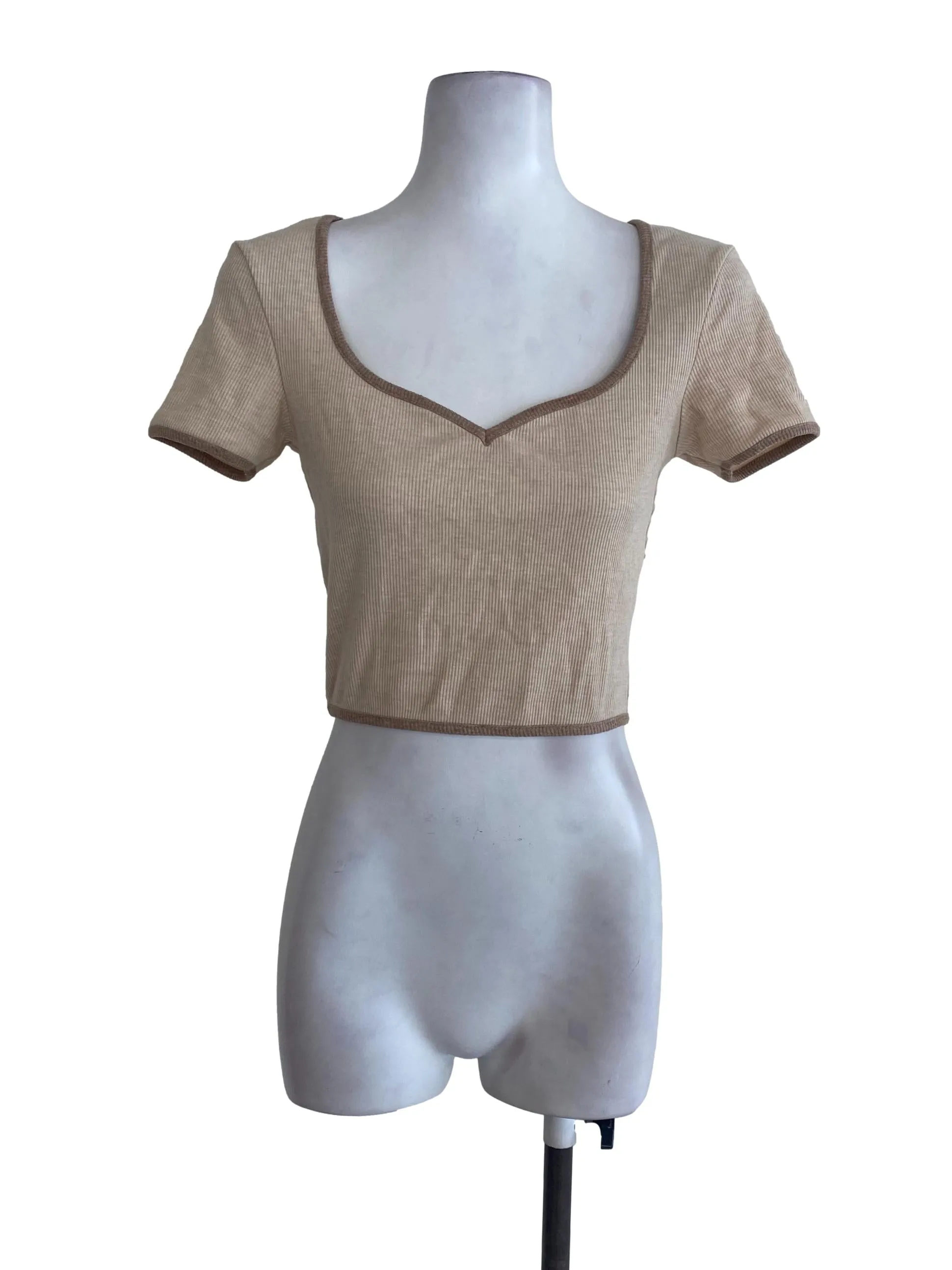 Beige Knitted Crop Top