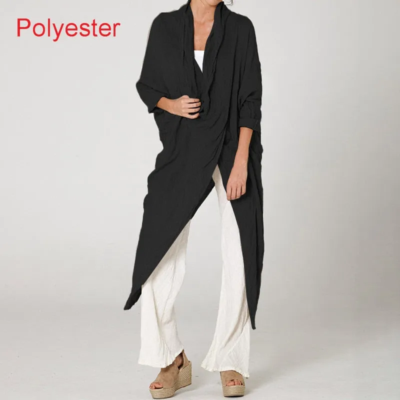 BerryBetty - Women Tops Vintage Solid Blouses Summer Fashion Long Shirts Casual Cowl Neck Long Sleeve Asymmetrical Party Blusas