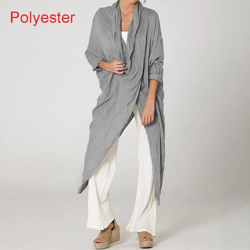 BerryBetty - Women Tops Vintage Solid Blouses Summer Fashion Long Shirts Casual Cowl Neck Long Sleeve Asymmetrical Party Blusas