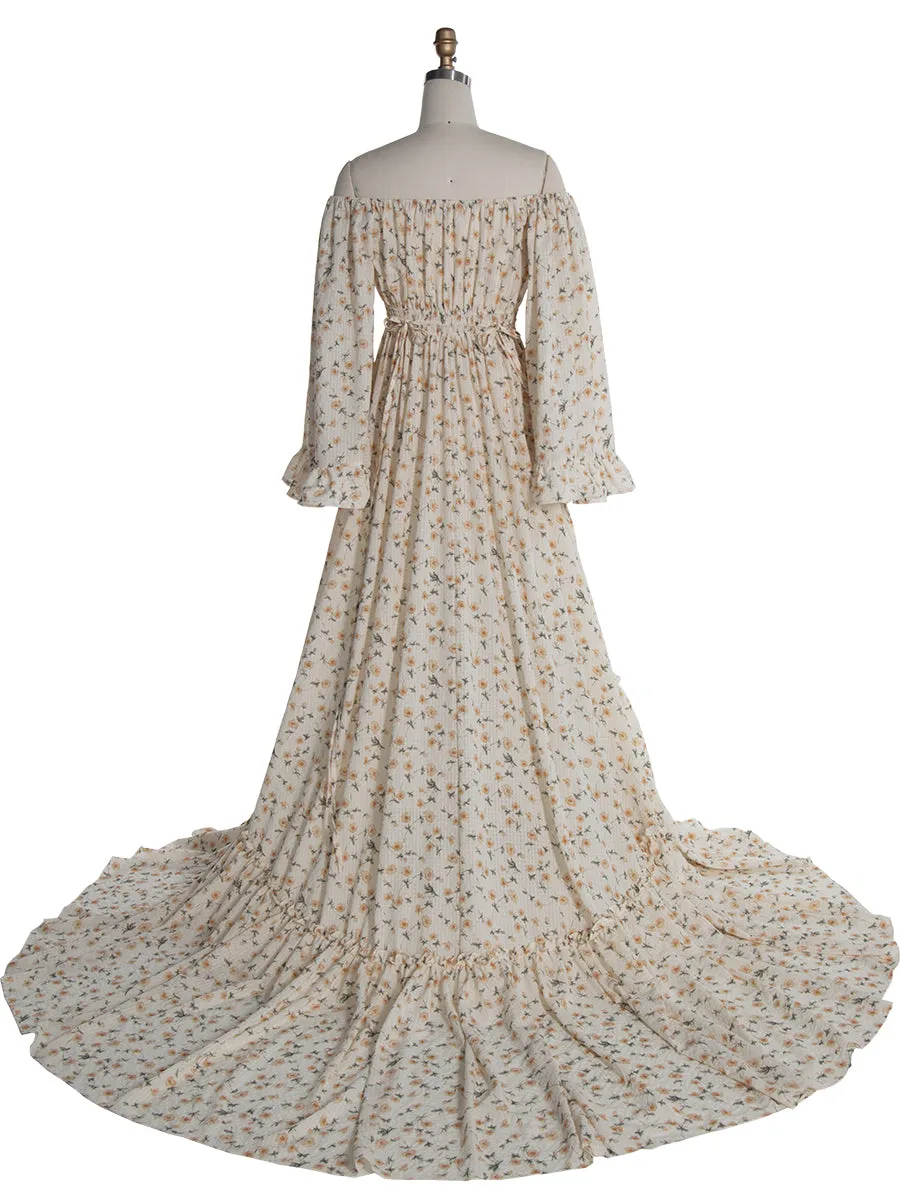 Big Flar Sleeves Boho Maxi Dress Beach Rustic Dress Bohemian Photo Shoot Props YW240030