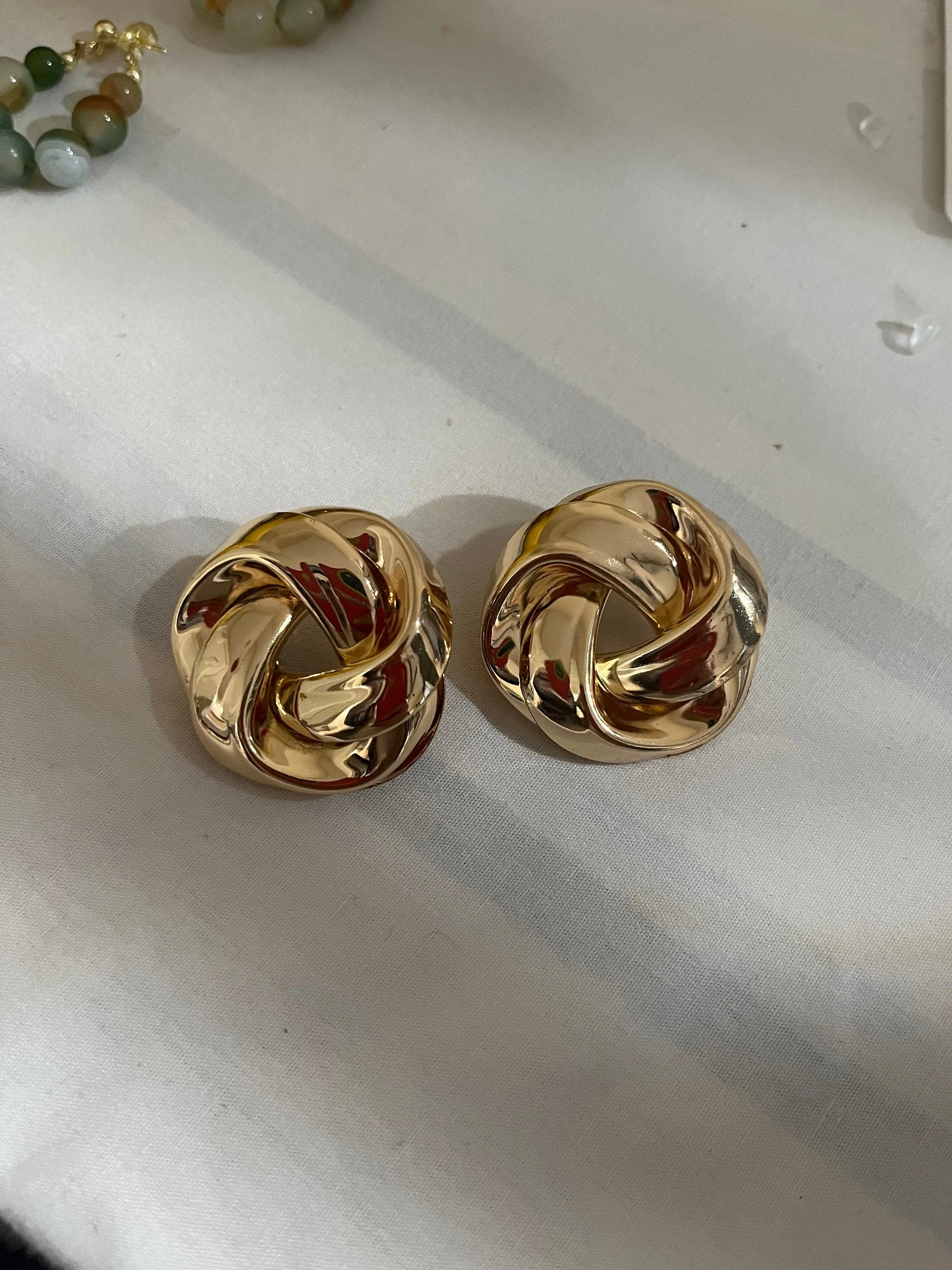 Big gold stud earrings , gold studs  gold pierced round studs large , round gold earrings , chunky gold studs metal knot