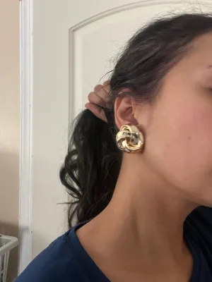 Big gold stud earrings , gold studs  gold pierced round studs large , round gold earrings , chunky gold studs metal knot