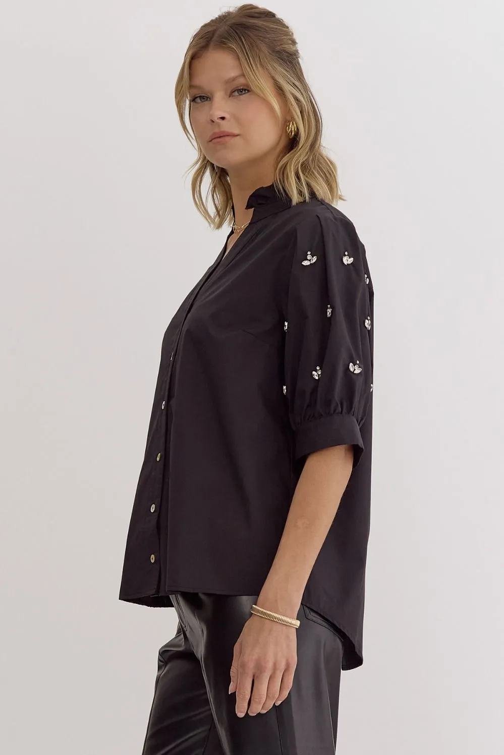 Black Bedazzled Sleeve Blouse