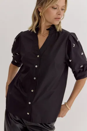 Black Bedazzled Sleeve Blouse