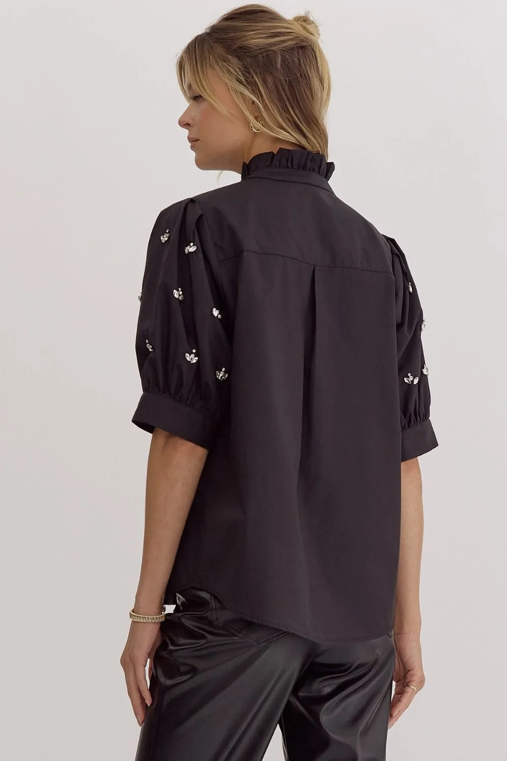 Black Bedazzled Sleeve Blouse