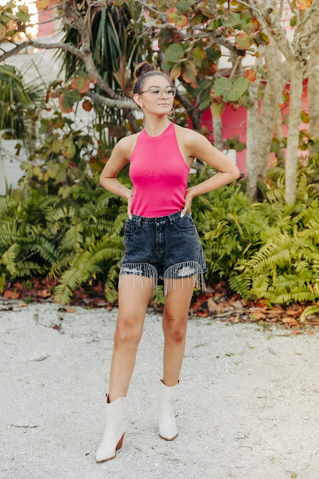 Black Denim Dazzle Shorts