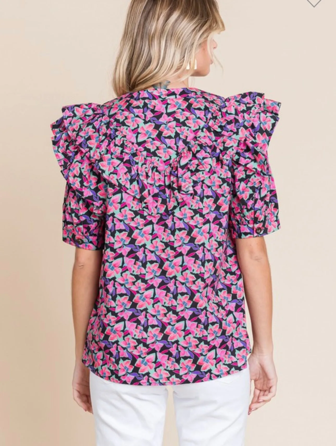 Black Floral Ruffle Blouse