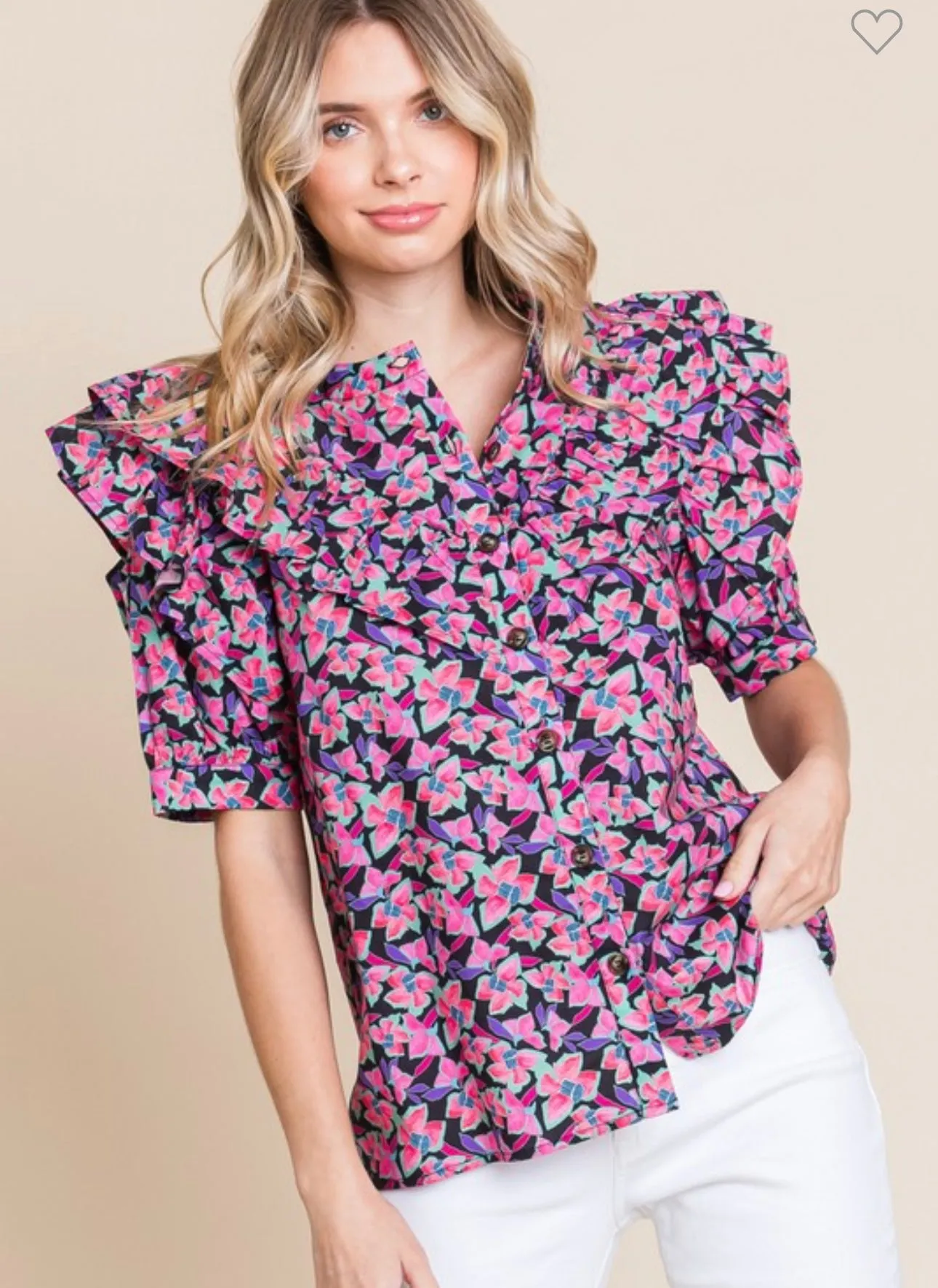 Black Floral Ruffle Blouse