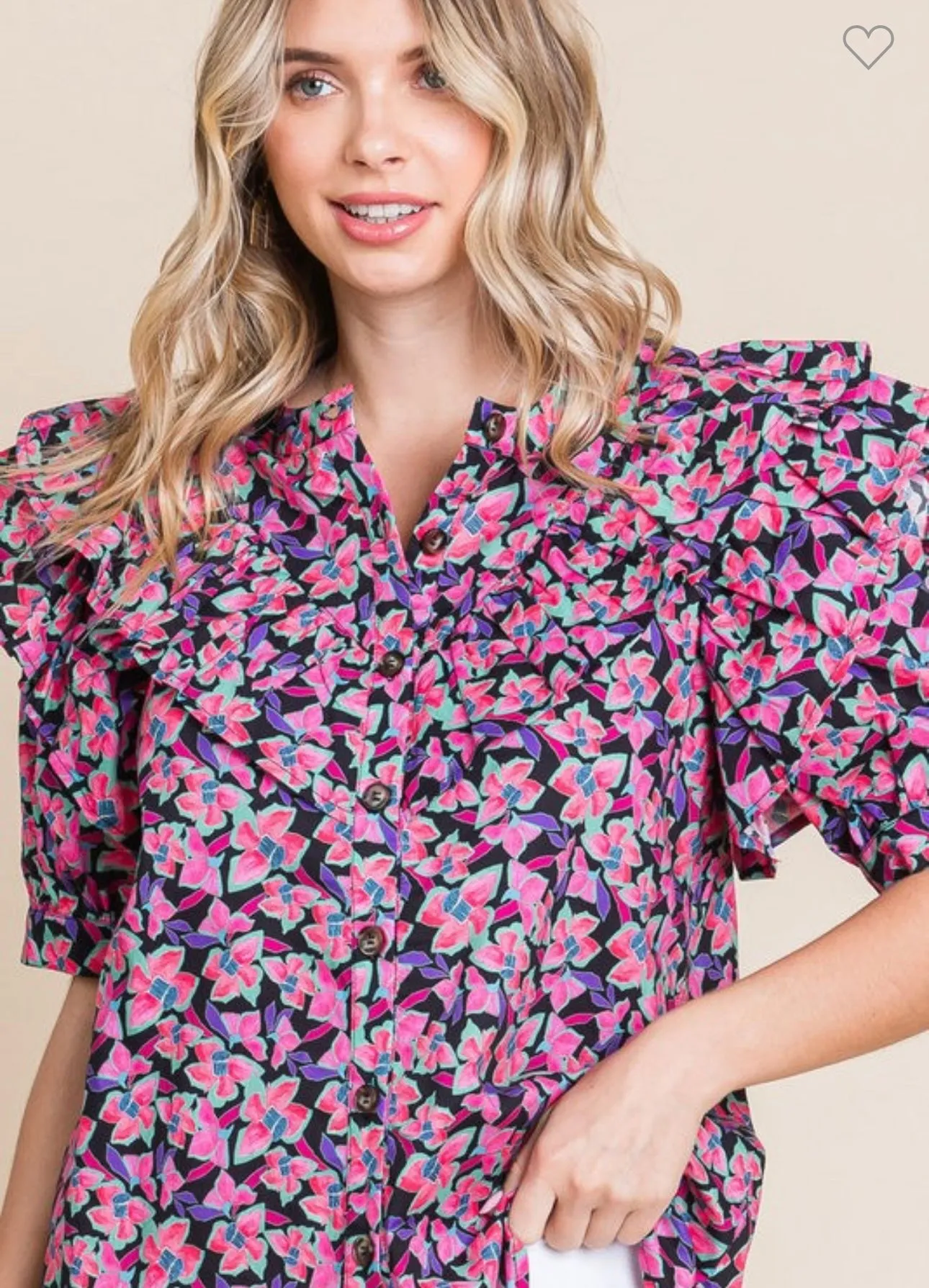 Black Floral Ruffle Blouse