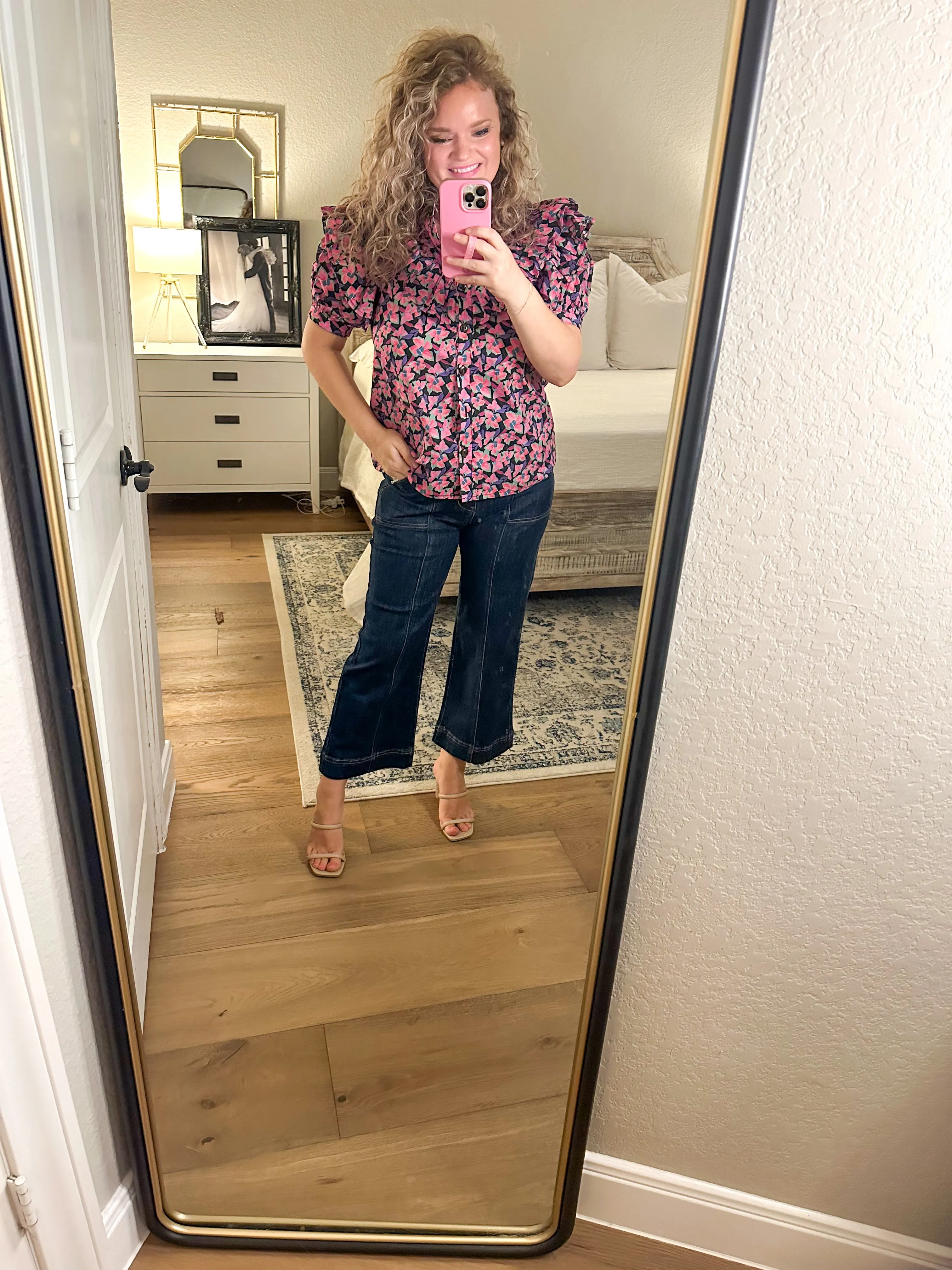 Black Floral Ruffle Blouse