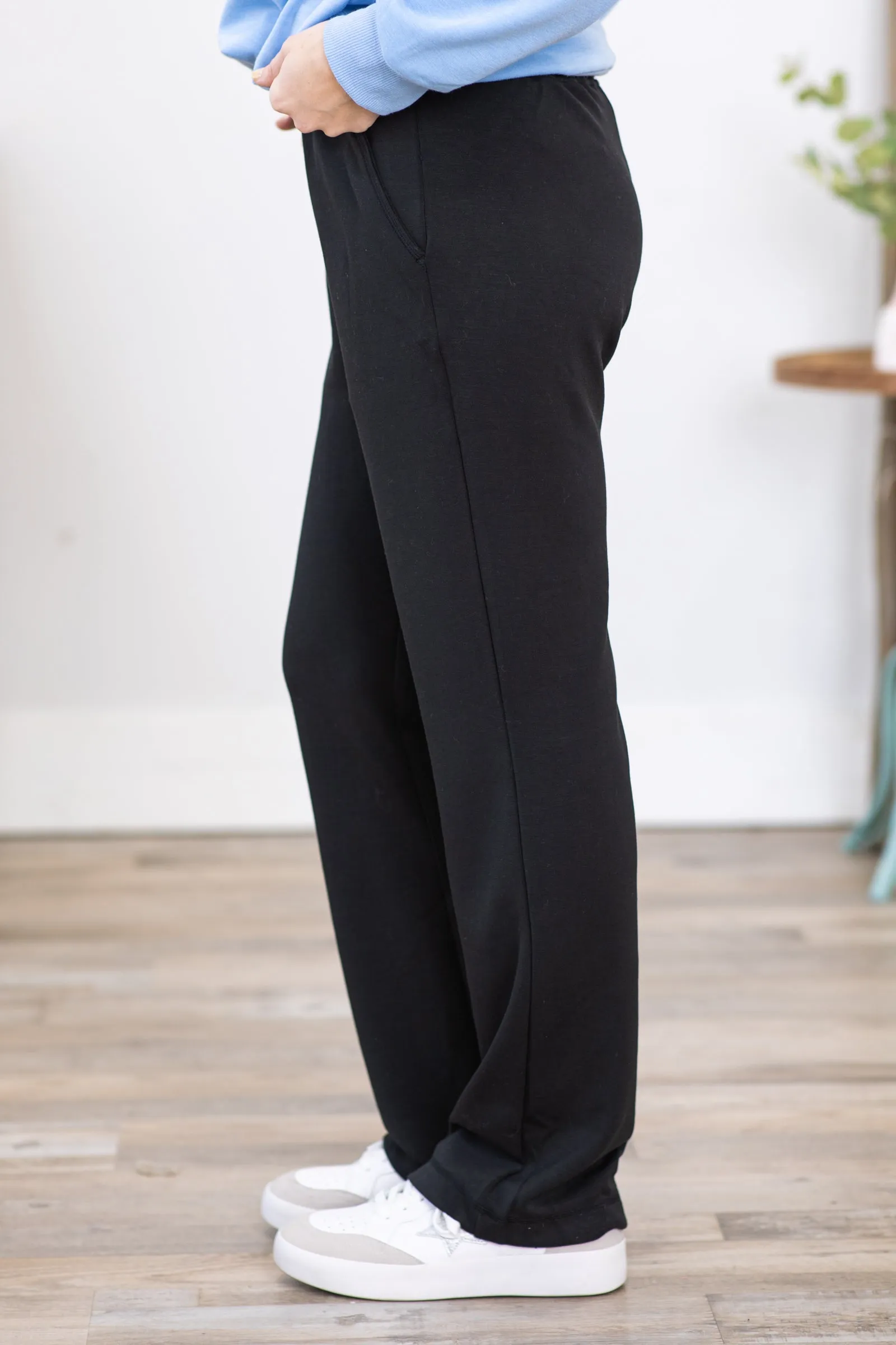 Black Modal Blend High Waist Pants
