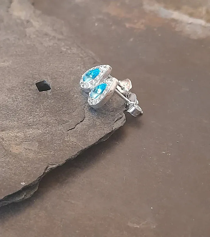 Blue Lily 8mm Aqua Crystal Tear Drop Stud Earrings - SS635B