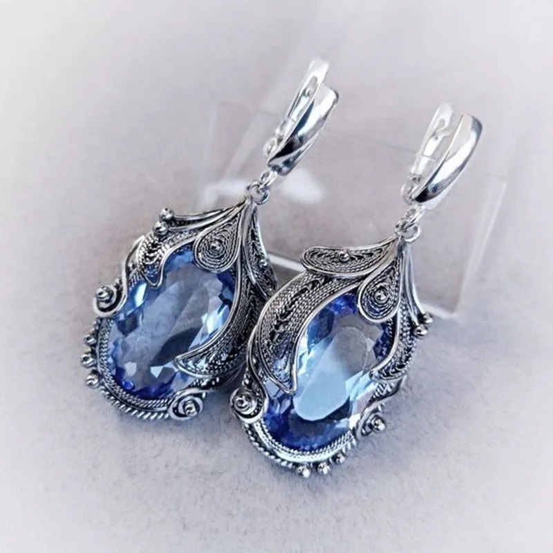 Blue Sapphire Stud Earrings Silver Women Anniverssary Party Jewelry