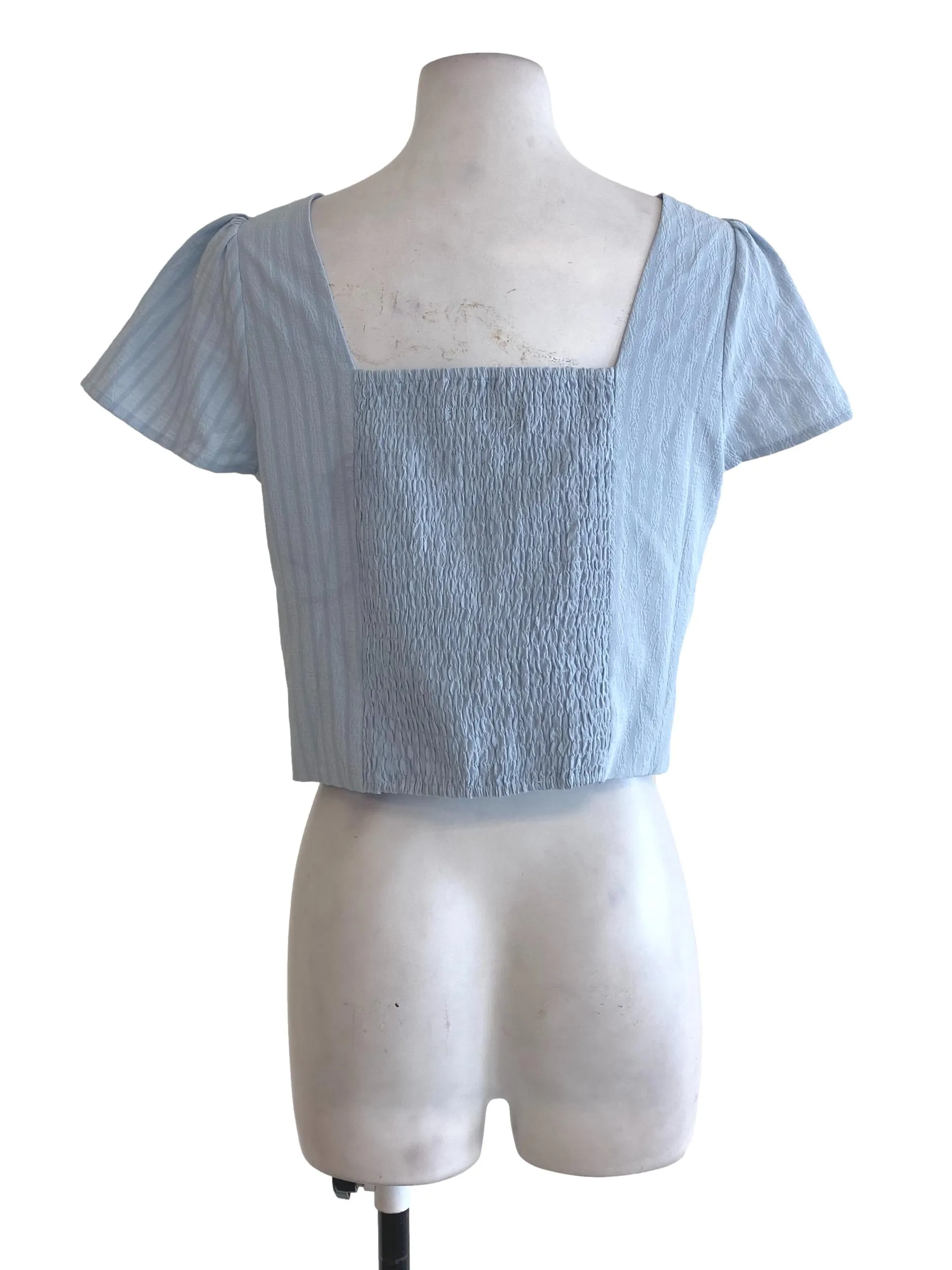 Blue Striped V Neck Top