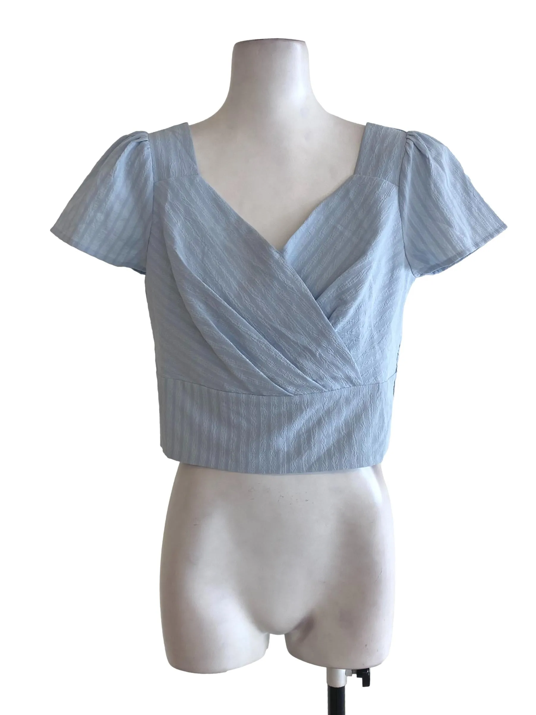 Blue Striped V Neck Top
