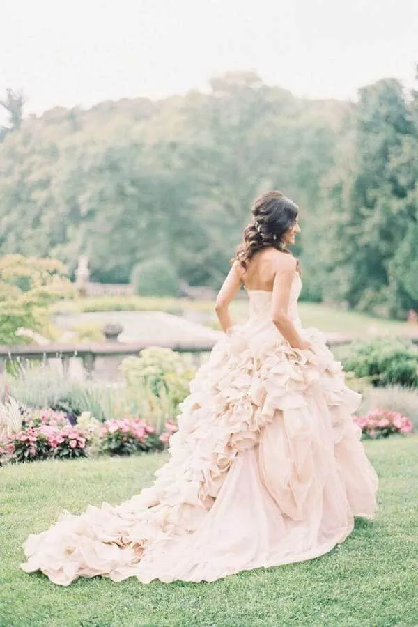 Blush Ball Gown Organza Ruffles Strapless Wedding Dresses, Bridal Gown, MW769