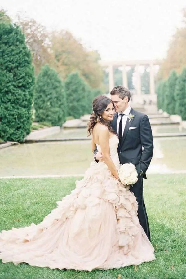 Blush Ball Gown Organza Ruffles Strapless Wedding Dresses, Bridal Gown, MW769