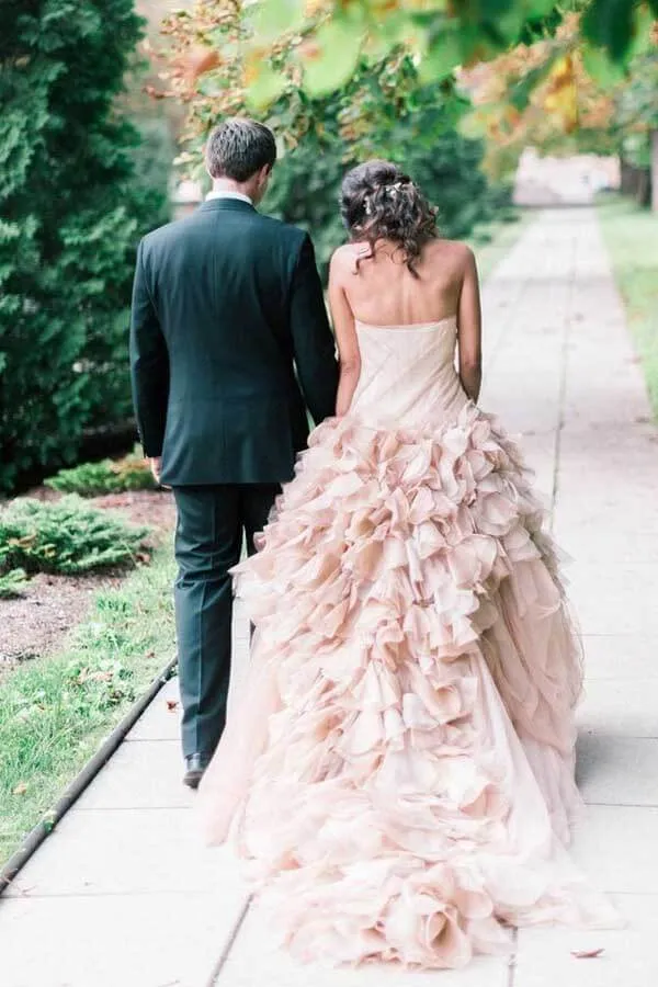 Blush Ball Gown Organza Ruffles Strapless Wedding Dresses, Bridal Gown, MW769