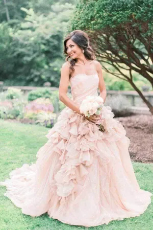 Blush Ball Gown Organza Ruffles Strapless Wedding Dresses, Bridal Gown, MW769