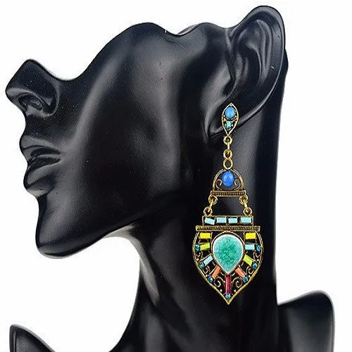 Bohemian Brazil Earrings Fashion Vintage Crystal Gem Green Drop Earrings Tibetan