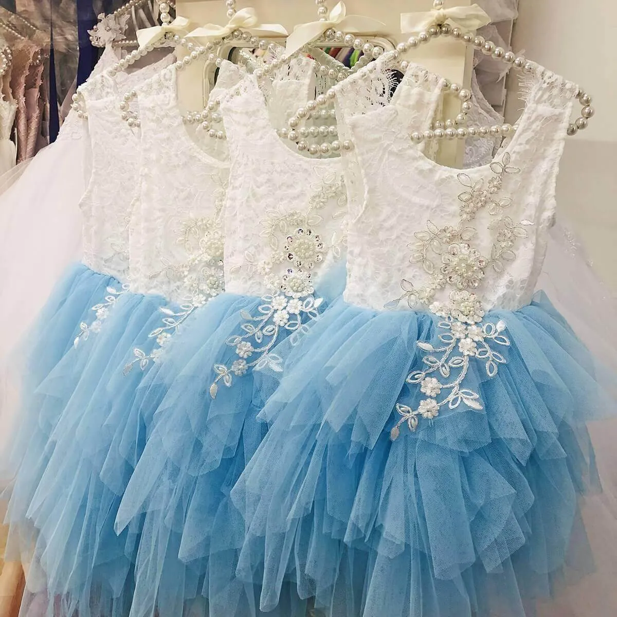 Boho Dreams Dress - Sky Blue Appliqué