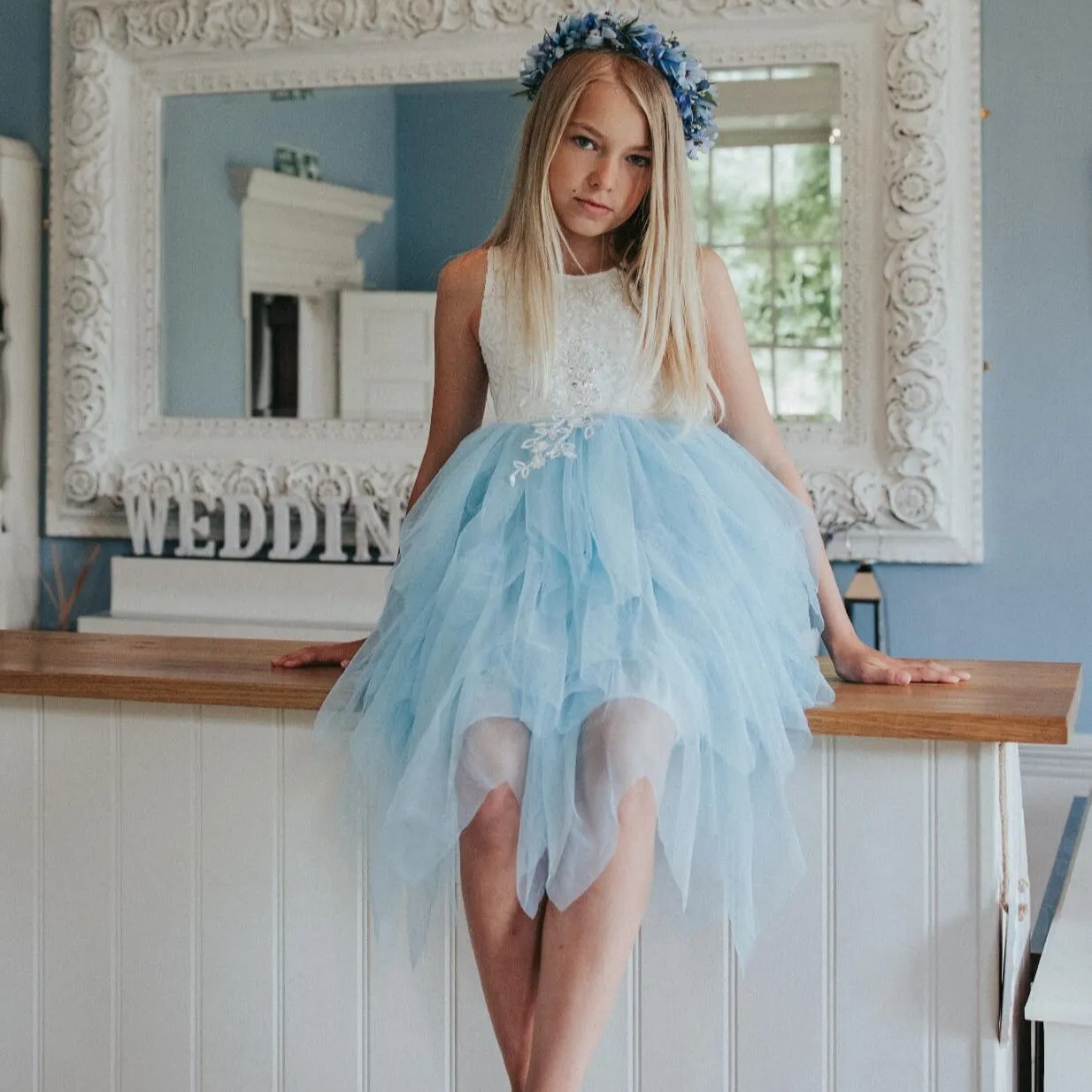 Boho Dreams Dress - Sky Blue Appliqué