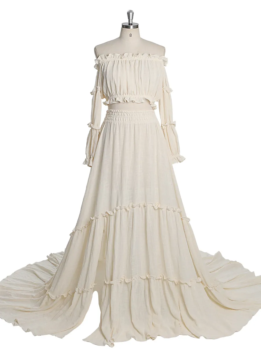 Boho Style 2 Pieces Set Woman Dress Elastic Waist Fancy Photography Props Photo Shoot Gowns YEWEN YW220912