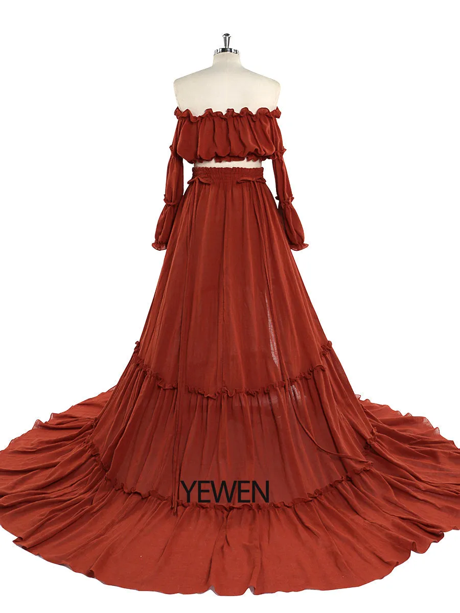 Boho Style 2 Pieces Set Woman Dress Elastic Waist Fancy Photography Props Photo Shoot Gowns YEWEN YW220912