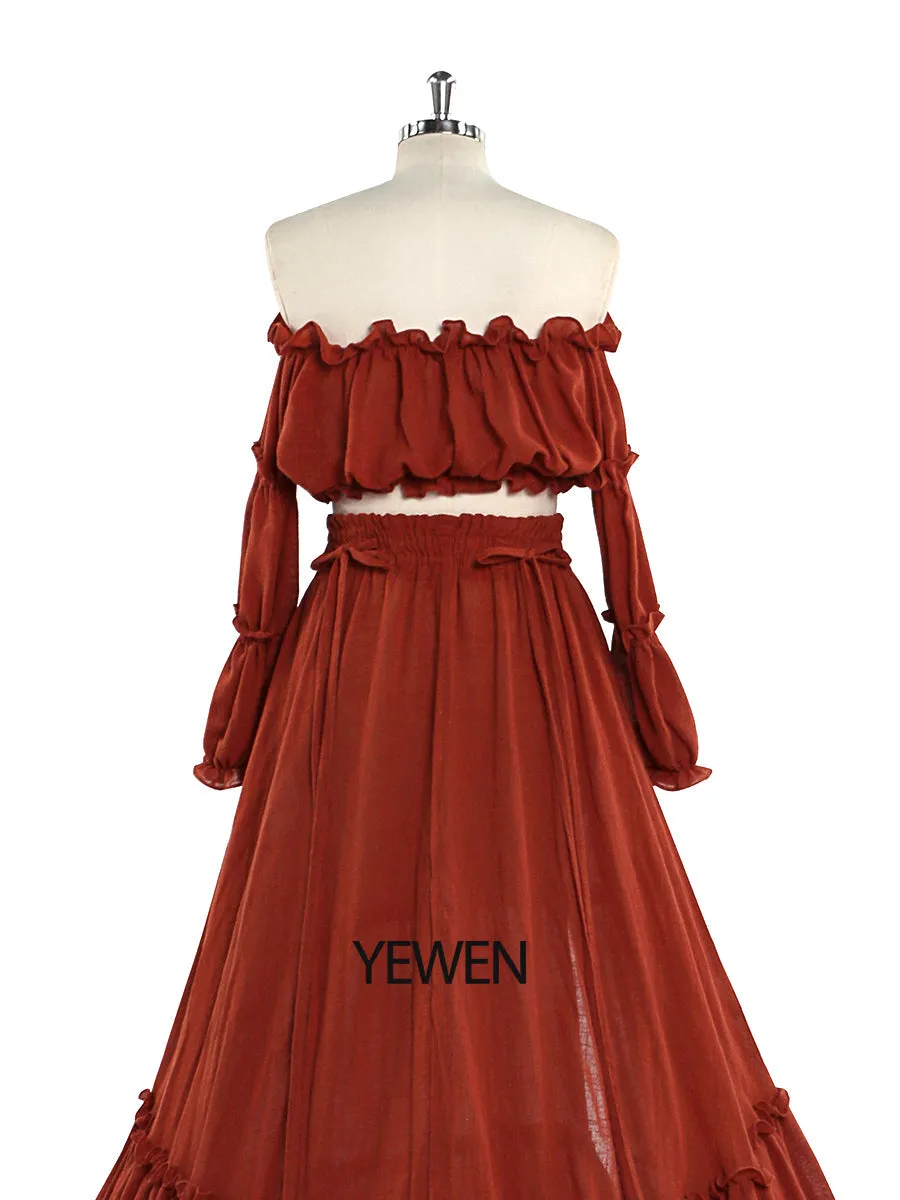 Boho Style 2 Pieces Set Woman Dress Elastic Waist Fancy Photography Props Photo Shoot Gowns YEWEN YW220912