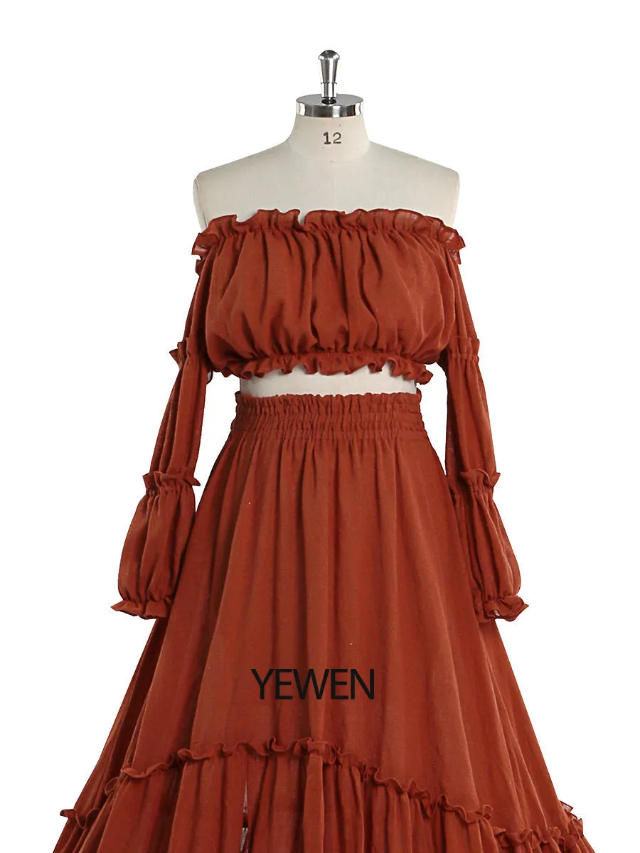 Boho Style 2 Pieces Set Woman Dress Elastic Waist Fancy Photography Props Photo Shoot Gowns YEWEN YW220912