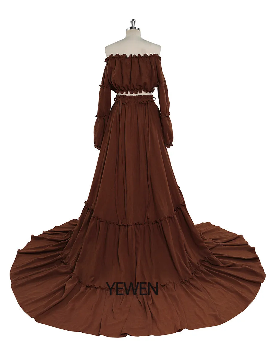 Boho Style 2 Pieces Set Woman Dress Elastic Waist Fancy Photography Props Photo Shoot Gowns YEWEN YW220912