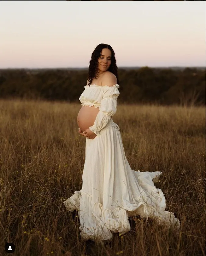 Boho Style 2 Pieces Set Woman Dress Elastic Waist Fancy Photography Props Photo Shoot Gowns YEWEN YW220912