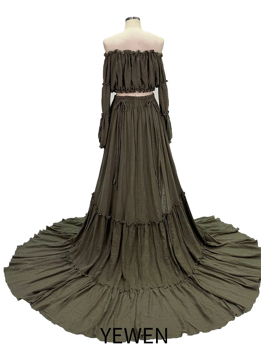 Boho Style 2 Pieces Set Woman Dress Elastic Waist Fancy Photography Props Photo Shoot Gowns YEWEN YW220912