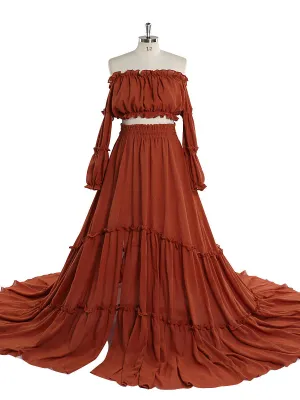 Boho Style 2 Pieces Set Woman Dress Elastic Waist Fancy Photography Props Photo Shoot Gowns YEWEN YW220912