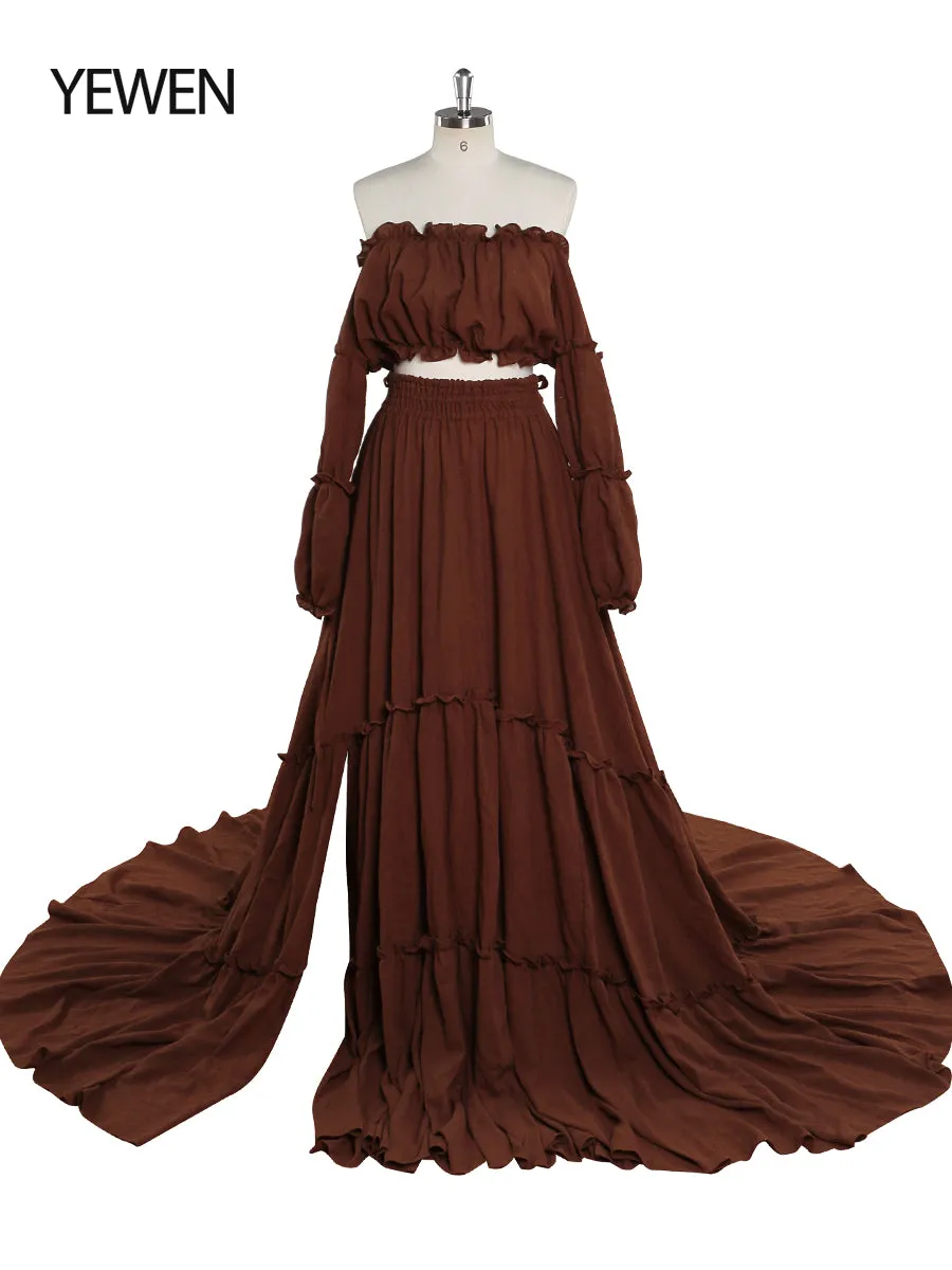 Boho Style 2 Pieces Set Woman Dress Elastic Waist Fancy Photography Props Photo Shoot Gowns YEWEN YW220912