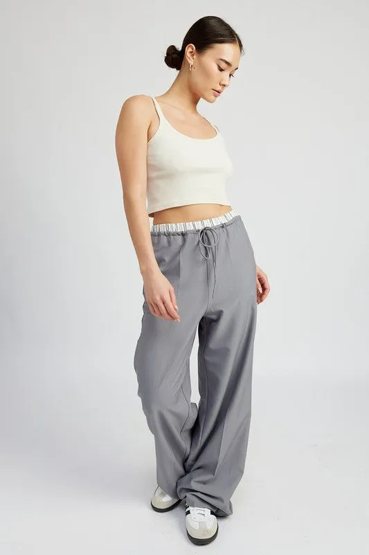 Boxer Detail Double Waist Straight Pant w/ Pockets