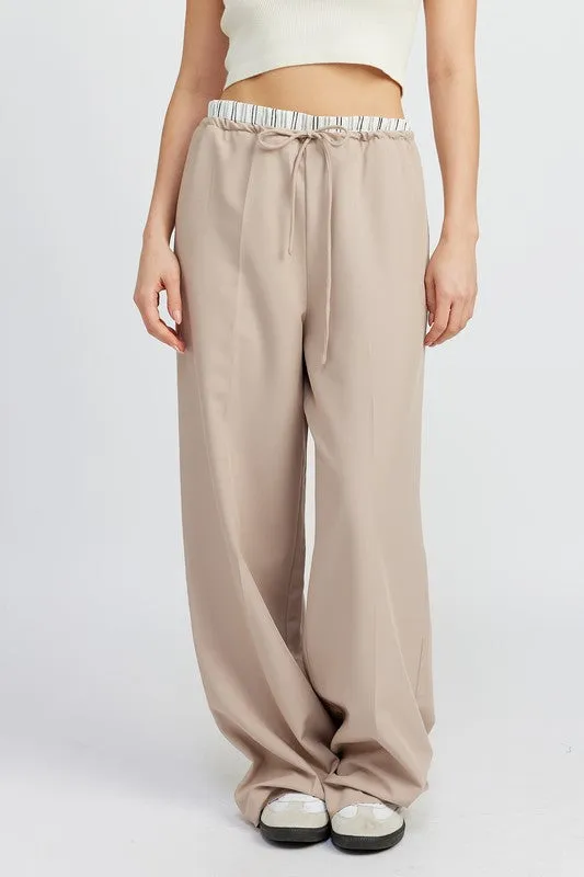Boxer Detail Double Waist Straight Pant w/ Pockets