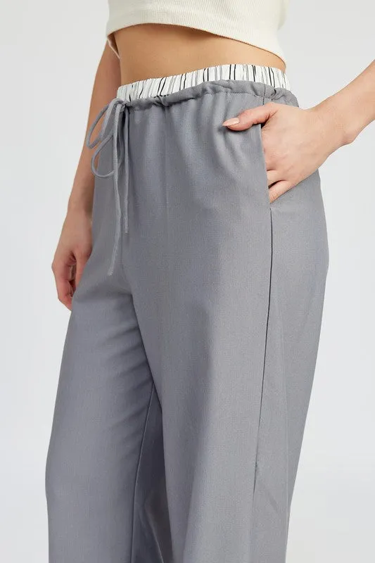 Boxer Detail Double Waist Straight Pant w/ Pockets