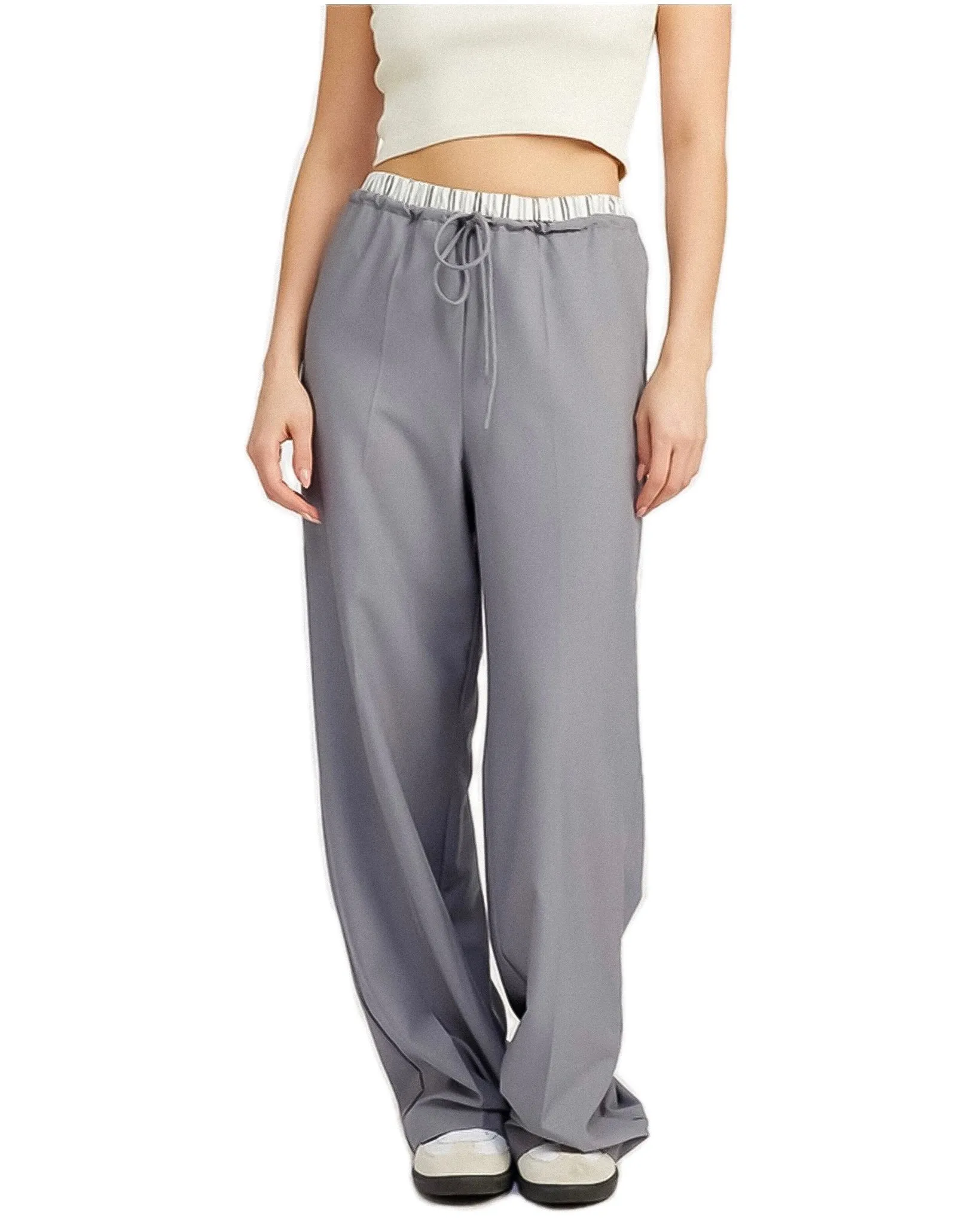 Boxer Detail Double Waist Straight Pant w/ Pockets