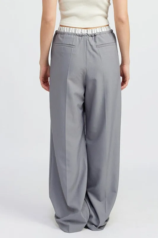 Boxer Detail Double Waist Straight Pant w/ Pockets