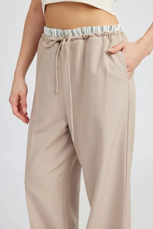 Boxer Detail Double Waist Straight Pant w/ Pockets