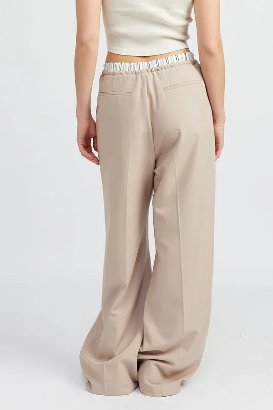 Boxer Detail Double Waist Straight Pant w/ Pockets