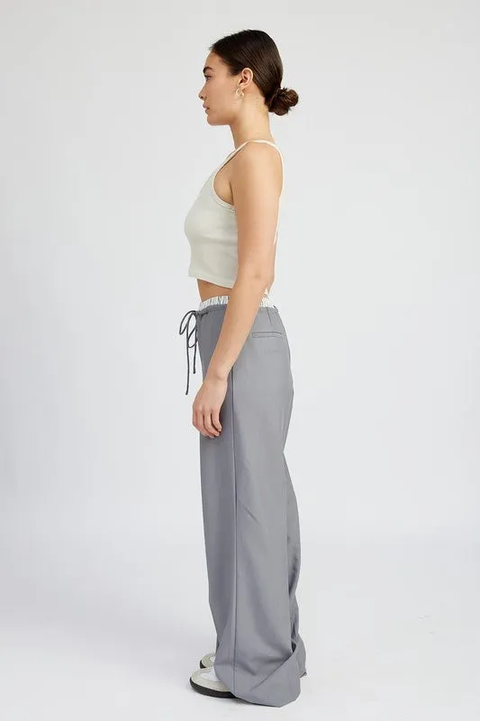 Boxer Detail Double Waist Straight Pant w/ Pockets