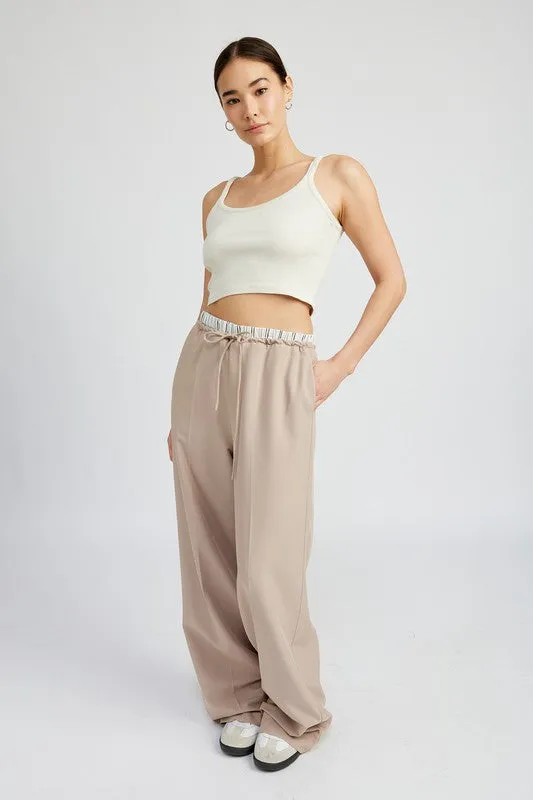 Boxer Detail Double Waist Straight Pant w/ Pockets