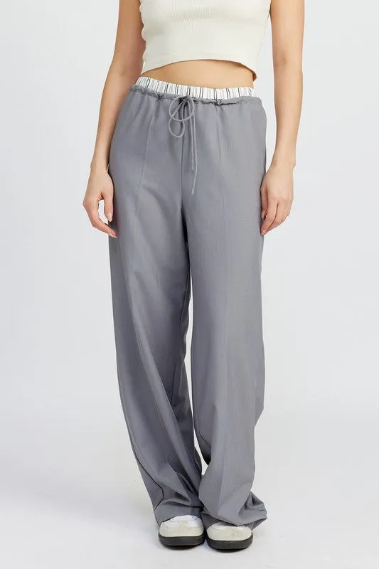 Boxer Detail Double Waist Straight Pant w/ Pockets
