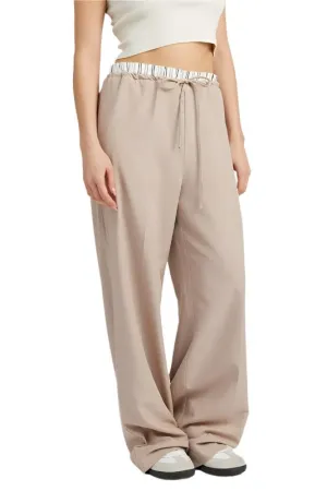 Boxer Detail Double Waist Straight Pant w/ Pockets