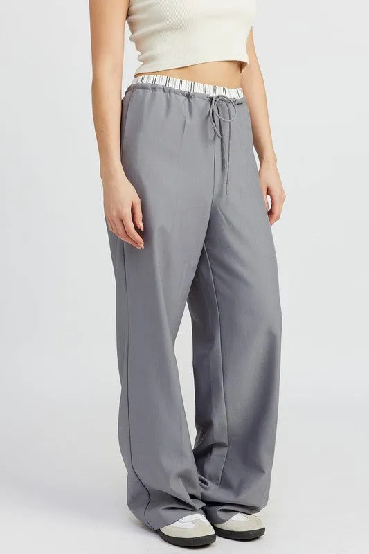 Boxer Detail Double Waist Straight Pant w/ Pockets