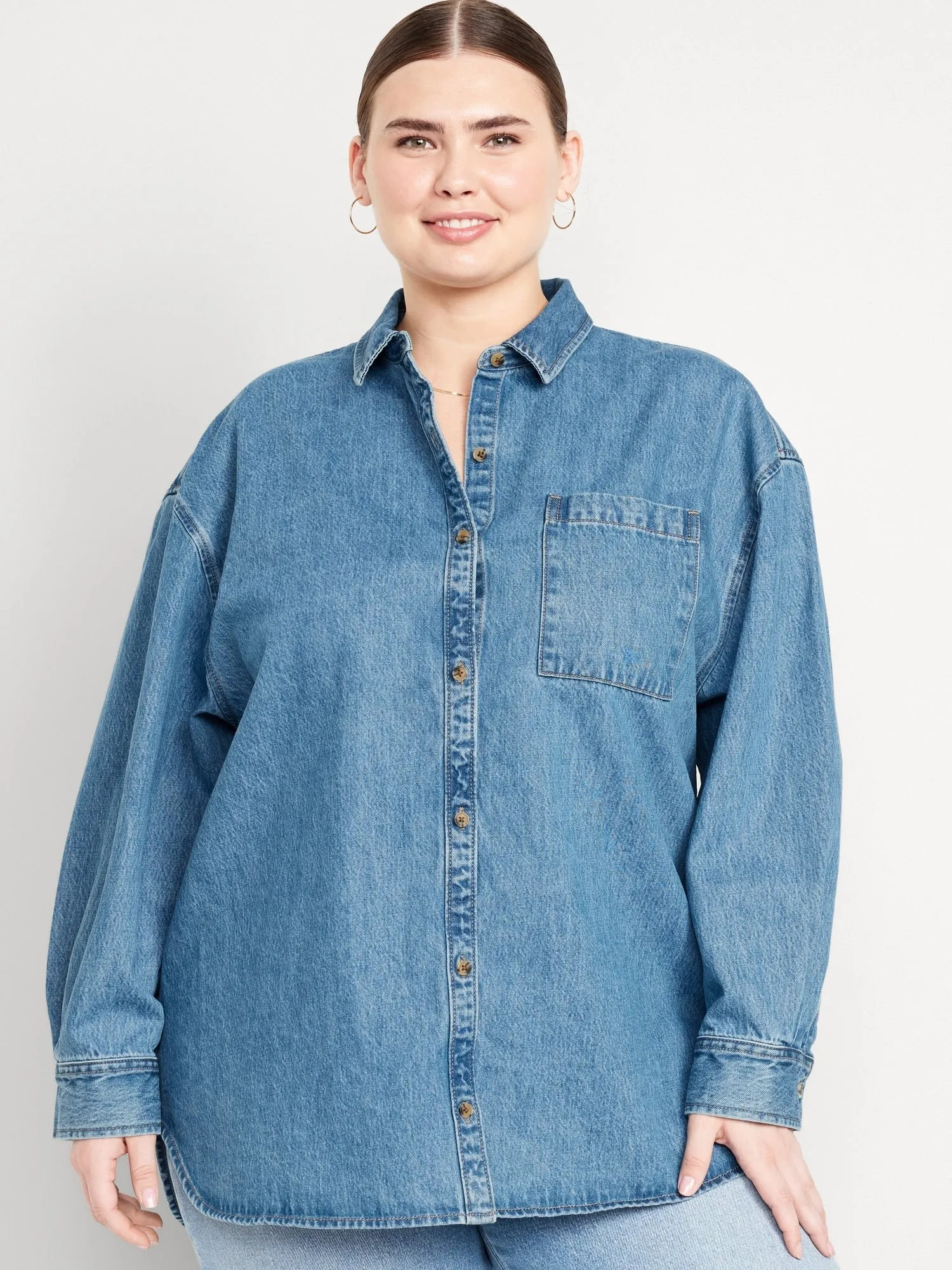 Boyfriend Button-Down Jean Tunic