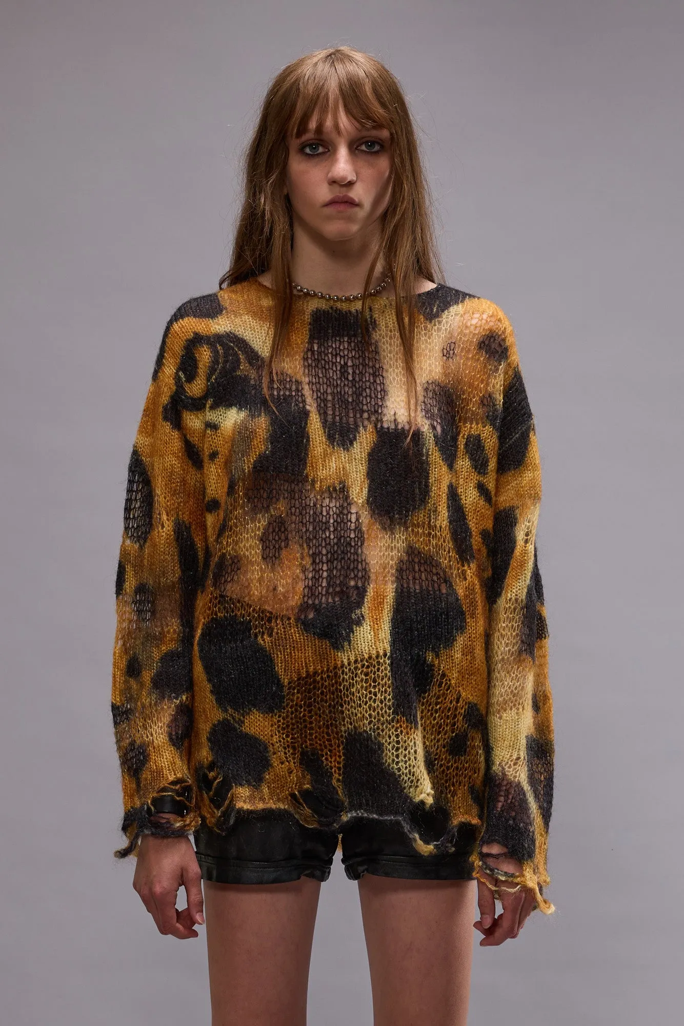 BOYFRIEND SWEATER WITH CAST-OFF NECK - LEOPARD