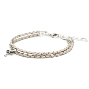 Bracelet Leather Braided - Pearl White, S (5.5-7inch/14-18cm)